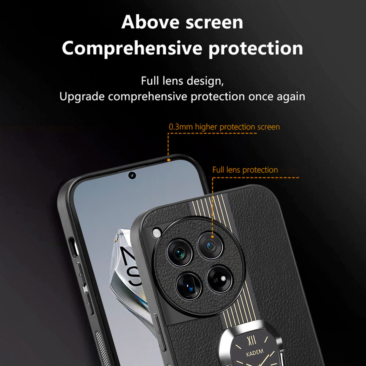 KADEM For OnePlus 12R 5G / Ace 3 5G Cover PU+TPU+Acrylic Kickstand Cell Phone Case KADEM For OnePlus 12R 5G / Ace 3 5G Cover PU+TPU+Acrylic Kickstand Cell Phone Case